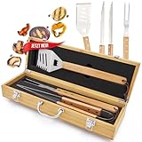 Grillbesteck Set 3-teilig - Gasgrill Zubehör BBQ Grill | Grillzange Edelstahl, Grillgabel und...