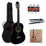 3/4 GITARRE - KONZERTGITARRE IM SET - JUGENDGITARRE - CLASSIC - SCHWARZ-MATT - TASCHE - KAPODASTER -...
