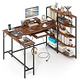 GIANTEX Schreibtisch mit Ladestation, Eckschreibtisch mit Bücherregal, Computertisch Gaming Tisch L...