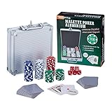Relaxdays Pokerkoffer, 100 Pokerchips ohne Wert, 2 Kartendecks, 5 Würfel, Dealer-Button, Pokerset,...