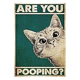 Bist Du Am Pupsen Katze Bild Poster 30X40Cm Lustiges Katzen Leinwand Gemälde Toilette Deko...