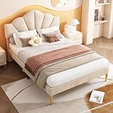 Crlnaup Samt, Polsterbett, 140 * 200 cm, Doppelbett, muschelartiges Bett mit goldenen Eisenbeinen,...