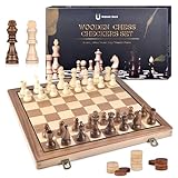 DYDHRER Schachspiel, 2 in 1 Schachbrett Holz Hochwertig, Tragbare Schachbrett, Chess Board Klappbar,...