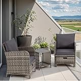 EROMMY 5-teiliges Gartenmöbel-Set, Rattan Balkonmöbel Set mit Kaffeetisch, 2 Sesseln, 2 Hockern &...