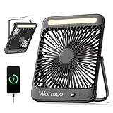 Warmco 20000mAh Akku Camping Ventilator 27cm mit Lampe, 15-48 Std. Laufzeit, Ultra-Leise,...