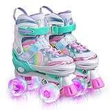 Sulifeel Regenbogen Verstellbar Rollschuhe für Kinder mit Leuchtenden Rädern Roller Skates für...