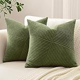 Sungeek 2er Set Cord Kissenbezüge, Windmühle Streifen Muster Kordsamt Kissenbezug Dekokissen...