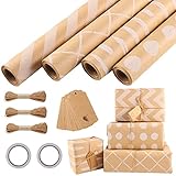 4 Rolle Geschenkpapier, 43 x 300cm/Rolle Geschenkpapier Hochzeit Packpapier Kraftpapier...