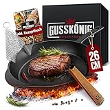 GUSSKÖNIG Gusseisenpfanne - 26cm Pfanne Gusseisen - Grillpfanne Gasgrill - Eingebrannte...