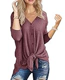 IWOLLENCE Langarmshirt Damen V-Ausschnitt Musselin Bluse Oversize Shirt Oberteile Herbst Tunika...