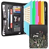 Leathario Schreibmappe A4 mit 5er Register DIN A4，Konferenzmappe mit 4 Ringbuch,Dokumentenmappe...