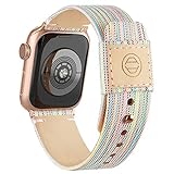 Goosehill Kompatibel mit Apple Watch Armband,Stoff Nylon Gewebt Ersatzband mit Leder Futter und...