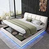 Merax Polsterbett 180x200cm, Hydraulisch Doppelbett mit LED Beleuchtung und hohes Kopfteil,...