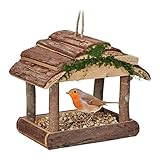 Relaxdays Vogelfutterhaus Holz, zum Aufhängen, HBT: 19 x 22 x 16,5 cm, Garten, Vogelfutterspender...