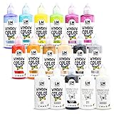 LM Window Color Set (17 x 80 ml Set Basic) - Abziehbare Fenstermalfarbe/Stickerfarbe auf Wasserbasis...