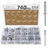 Moendergo Blindnieten, 15 Größen, 6,4 mm/6 mm/5 mm/4 mm/3,2 mm, Aluminium, Blindnieten,...