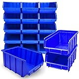 15x Stapelboxen Blau Größe 4 Werkstatt Garage Keller Sichtlagerboxen (LxBxH) 340x222x157mm...