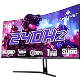 Amzfast Curved Gaming Monitor 34 Zoll, 240Hz, UltraWide QHD(3440x1440), 21:9, Eyes-Care, HDR, 1 ms...