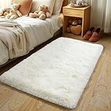 BSGIFT Teppich Hochflor Flauschig Creme 80x150 Läufer, Shaggy Langflor Teppich Wohnzimmer...