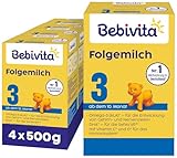 Bebivita 3 Folgemilch (4 x 500g), ab 10. Monat, mit Vitamine C und D, Omega-3 (DHA,ALA),...