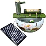 Solar Wasserbrunnen, Bambusbrunnen Dekor, Outdoor Springbrunnen Bambus Wasserspiel, mit Solarpumpe,...