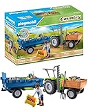 PLAYMOBIL Country 71249 Traktor mit Hänger inkl. Transportboxen, Grüner Trecker für den...