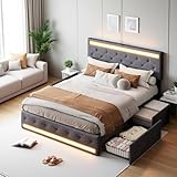 PerGar Bett 140x200, Polsterbett Doppelbett mit LED Beleuchtung und USB Ladefunktion, Boxspringbett...