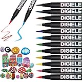 DIGIELE Steine Bemalen Stifte, 12 Farben Pinselstift, Wasserfeste Permanent Acrylstifte Marker,...