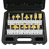 Anesty 15tlg. Fräser Set für Oberfräsen, Hartmetallfräser 6,35 mm Schaft, Holz Nuten, Schnitzen,...