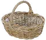 Dehner Rattan Pflanzkorb mit Henkel, ca. 36 x 28 x 14 cm, Rattangeflecht, grau/braun