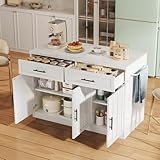 Moderne Kücheninsel mit Bartheke, Steckdose & USB, 120x60x91cm, Küchenzeile mit 2 Schubladen, 3...