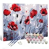Malen Nach Zahlen Erwachsene Mohn, DIY Set Erwachsene Malen Nach Zahlen Blume, Handgemalt...