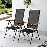 Clevich Gartenstuhl Hochlehner 2er Set, Aluminium Balkonstuhl, Alu Klappstuhl, Klappbar...