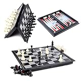 Hoshin Schachspiel Magnetisch, Schach/Dame/Backgammon 3 in 1 Set tragbare Faltbare Reise Magnetische...