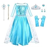 URAQT Kostüm Kinder Mädchen, 9-teiliges Set Kleid Kinder mit Krone Diadem Handschuhe Zauberstab...