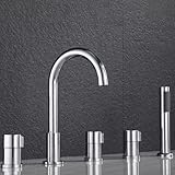 Badewannenarmatur Set - 5-Loch Wasserfall Design mit herausziehbarer Handbrause für modernen...