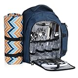 CampFeuer Picknickrucksack 32-teilig | Picknickset für 4 Personen | blau meliert | mit...