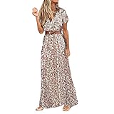 Skang Damen Sommerkleid Boho Elegant V-Ausschnitt Kurzarm Maxikleid Drucken Sommer Lang Kleid...