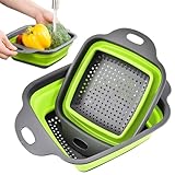 IHTZPA 2-Stk Klappbar Abtropfsieb Küchensieb, Faltbarer Seiher Sieb Fruit Küche Silikon Klappbar...
