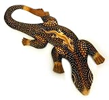 TEMPELWELT Deko Figur Wanddekoration Gecko Manis braun aus Albesia Holz punktbemalt dotpainting,...