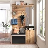 Ymkua Garderobenset Wandgarderobe, Flurgarderobe Set mit Schuhbank, Spiegel und Kissen, Garderoben...