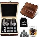 SHIKUN Whiskygläser-Set, 6-teilig, Whiskey-Steine, Weinglas, Holz-Geschenk-Box, Geschenke für...
