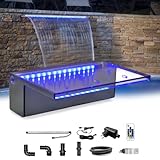 LONGRUN Pool Wasserfall Bachlaufsets, Garten Brunnen mit Farbwechsel LED, Acryl Teich Wasserfontäne...