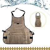 XCOZU Multifunktional Gartenschürze Khaki, Wasserdichte Werkzeugschürze mit Taschen, Verstellbarer...