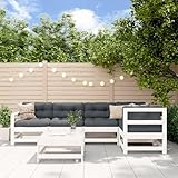 Homgoday 6-TLG. Garten-Lounge-Set mit Kissen Weiß Massivholz Gartensofa Gartenmöbel Set...