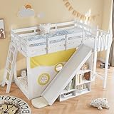 Merax Hochbett 90x200cm, Etagenbett für Kinder mit Treppe, Zäune, Rutsche und Ablagefach,...