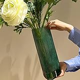 Tulpenvase für Wohnzimmer Deko, H28cm X W11cm Vase Größe für Pampasgras, Dreieck Grün Glas...