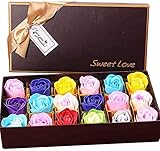 18pcs Rose Soap Blumen in GeschenkBox, Faszinierende Duft von Rosen, Hübsche Form, Farbverlauf...