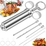 Eyoulife 60ml Fleischspritze Edelstahl Pökelspritze mit 3 Fleischnadeln 2 Reinigungsbürsten...