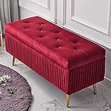 Luxuriöse Sitzbank aus rotem Samt, Polsterhocker für Wohnzimmer & Eingangsbereich, stilvolle...